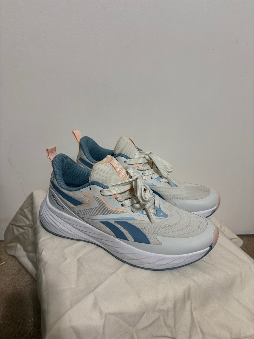 Reebok Women's Cream, Blue & Peach Cushioned Walking Sneakers